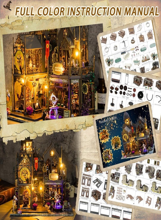 DREWIT STAR DIY Miniature Dollhouse Kit - Magic Castle Coffee Shop 3D Wooden Puzzle with LED Lights & Furniture - Creative Model Building Craft Gift for Adults & Teens (DIY Miniature House Kit) - Image 5